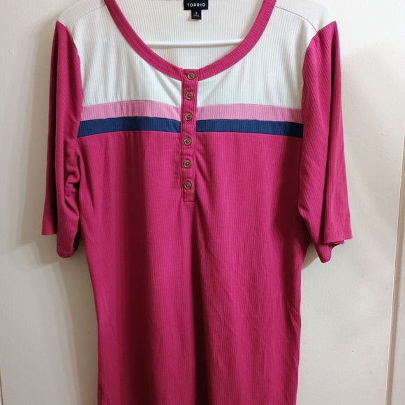 torrid Tops - Pink and White Button-Up Top